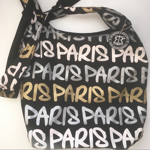 Paris graphic canvas hobo tote bag crossbody purse - Picture 1 of 3